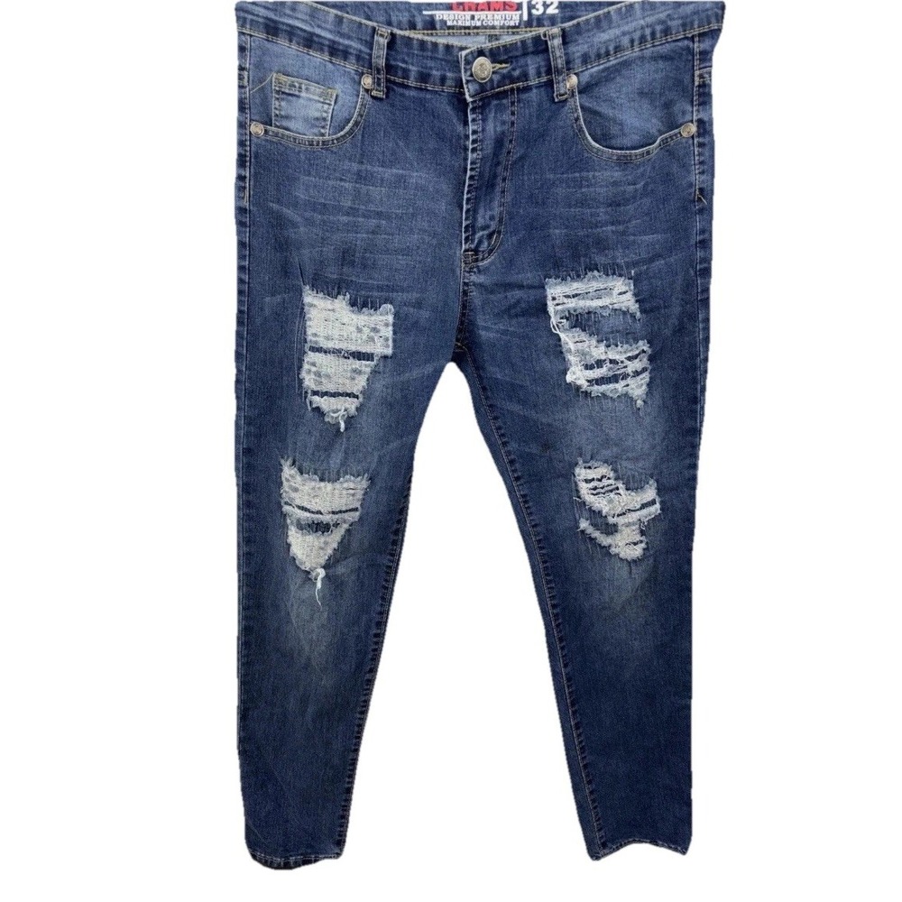 VTG Y2K Chams Straight Leg Jeans Mens 32x30 Blue Denim Distressed Pockets Cotton